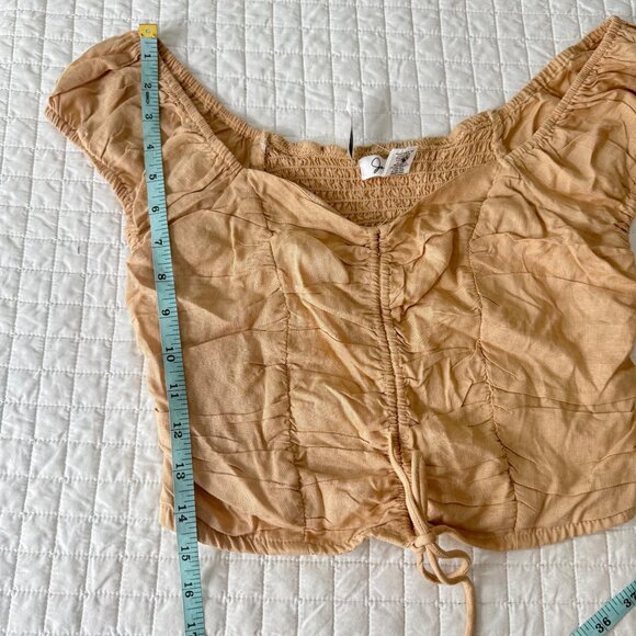 Japna Womens Tan Off-Shoulder Smocked Crop Top M 100% Rayon Made In India - Picture 5 of 5